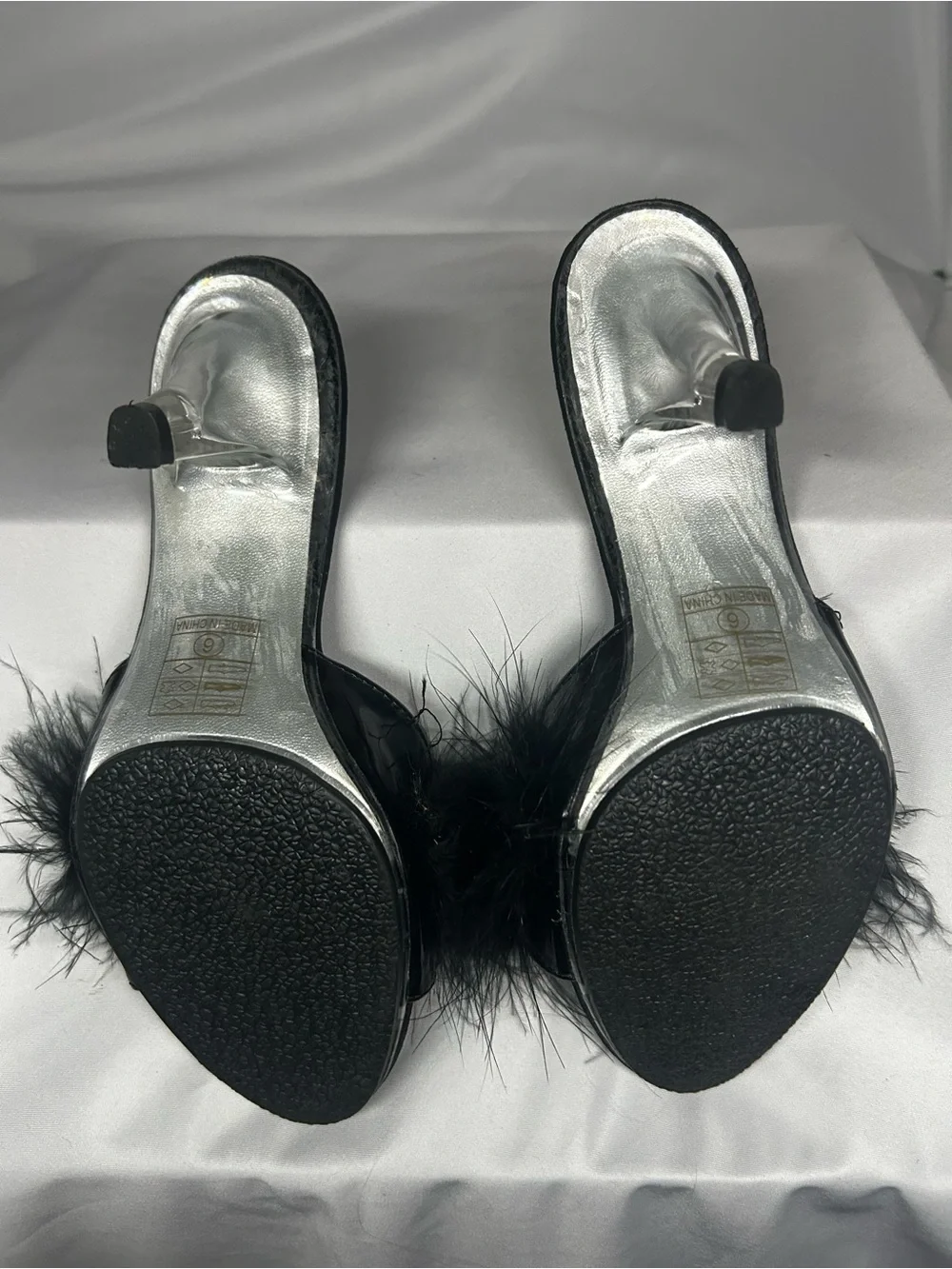 Ellie Black Feather Slide Heels with Marabou Trim